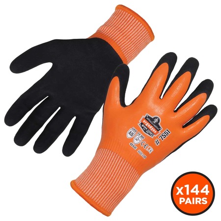 PROFLEX BY ERGODYNE Orange Coated Waterproof Winter Work Gloves, S, A5, PK144 7551-CASE